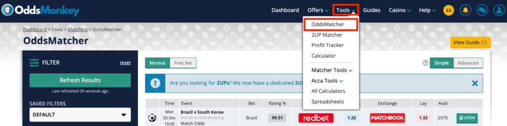 unde este localizat oddsmatche-rul